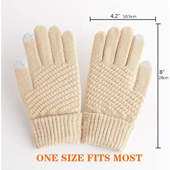Women's 2 Pairs Black Beige Winter Touch Screen Gloves Elastic Cuff Winter Glove - Picture 5 of 7